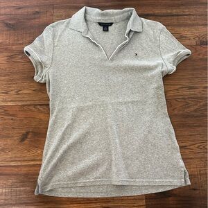 Tommy Hilfiger Gray Fitted Polo Shirt Short Sleeve Large preppy classic y2k
